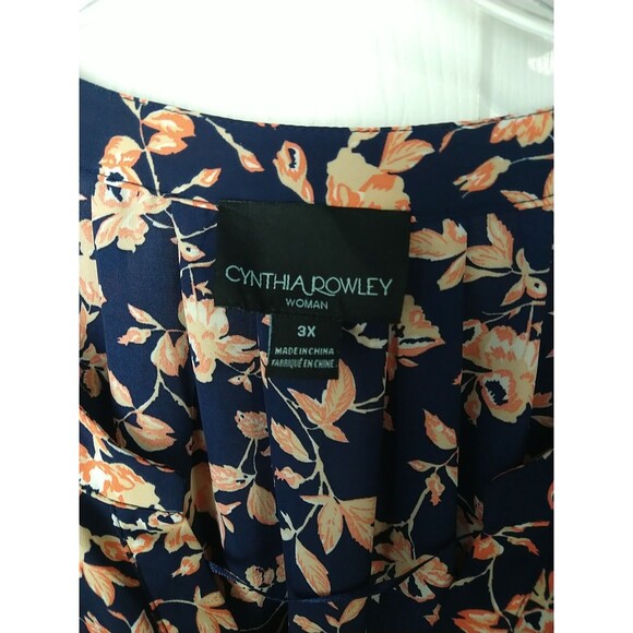 Cynthia Rowley Woman 3X Blouse V Neck Blue Coral Floral Semi Sheer Pullover 3/4 - Picture 3 of 11